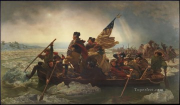 エマヌエル・ゴットリーブ・ロイツェ Painting - デラウェア州アメリカ革命を乗り越えるワシントン エマニュエル・ロイツェ エマニュエル・ロイツェ